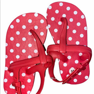 Little girls pink polka dot flip flops size 7/8